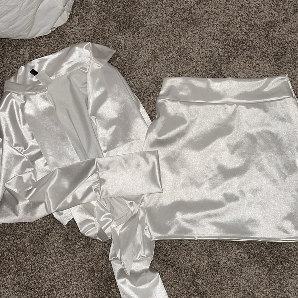 Silk mini skirt and tie top